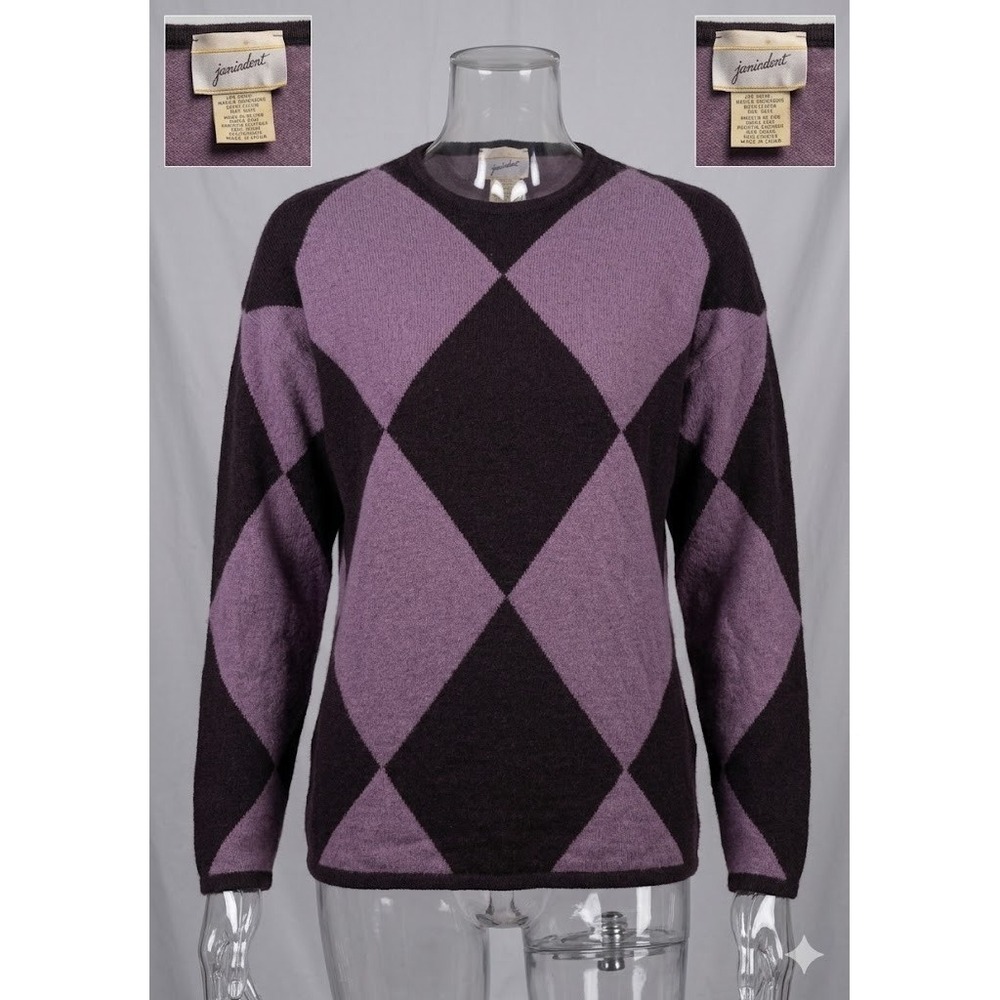 Vintage Jacqueline Ferrar Sweater Womens L Purple Wool Angora Argyle Crewneck